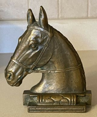 Vintage Equestrian Heavy Solid Bronze Horse Head W/bridle Doorstop Or Bookend 7”