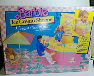 Vtg 1987 Mattel Barbie Ice Cream Shoppe Accessories - Box Lknw Playset Shop Maker