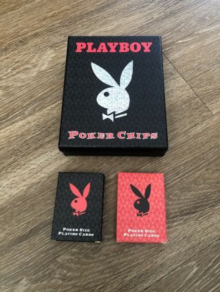 Playboy Poker Kit With Two Decks Of Cards And Chips