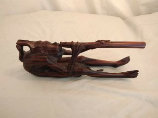 Vintage Carved Wooden Flute African/asian Art Tribal Ethnic Instrument Figurine