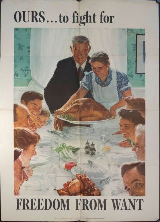 1943 Ours To Fight For Freedom From Want Norman Rockwell Poster 27.  75 " X 20 "