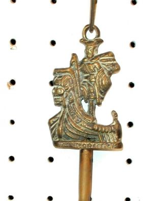 Early English Brass Toasting Fork With The Norseman Viking Longboat Handle