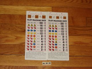2 - Vintage 1949 Slot Machine Dice Cards And 3 - Dice Cards Dice Cond