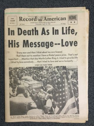 Martin Luther King Funeral - Civil Rights - 1968 Boston Record - American Newspaper