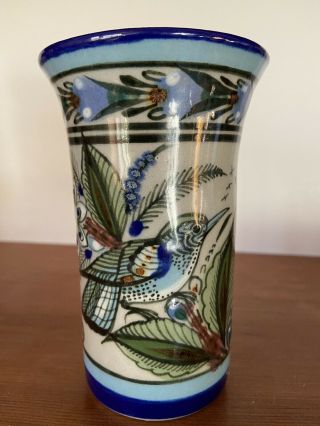 Vintage Ken Edwards Ke Mexican Pottery Bird Floral 5 " Vase Tumbler Tonala Mexico