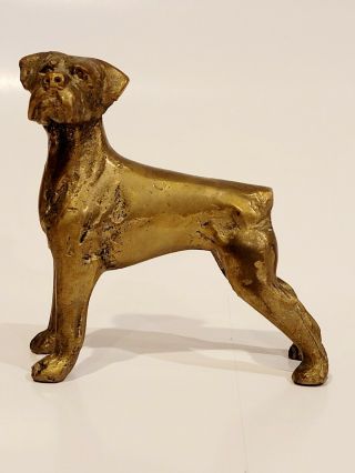 Vintage Solid Cast Brass Sculpture Figure Of A Boxer Dog