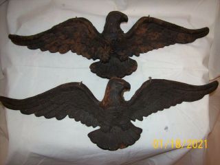 2 Vintage Heavy Cast Iron Eagles Plaques To Hang Over A Door