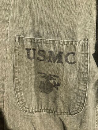 Wwii Usmc Hbt Jacket Us Marine Corps Ww2 Herringbone Sz 34 With Name