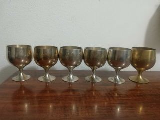 Vintage Set Of 6 Silver Plated Small Goblet Cups Ornate Handmade Old