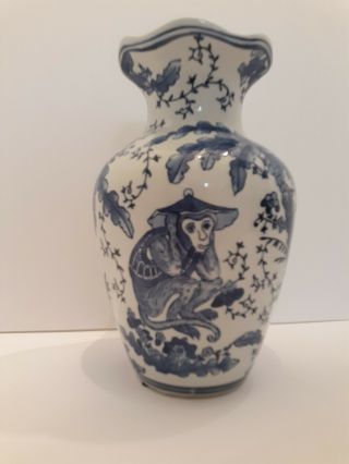 Chinese Blue And White Vase Vintage " Hear No Evil Speak No Evil "
