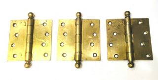 3 Vintage Stanley Sw Sweetheart Door Hinges 4 " Ball Finials Hardware Brass Plate