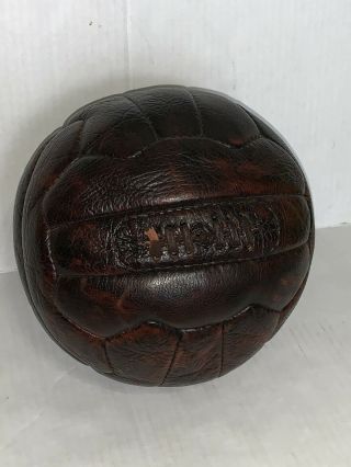 Vintage Leather Soccer Ball Football Dark Brown Lacing
