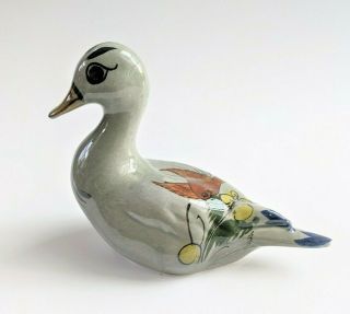 Vintage Ceramic Tonala Signed Duck,  Mexican Pottery Stoneware,  Hand Painted