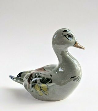 Vintage Ceramic Tonala Signed Duck,  Mexican Pottery Stoneware,  Hand Painted 3