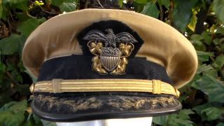 Old Us Ww2 1940s Era Usn / Navy Captain Or Admiral Visor Hat Size 7 1/8