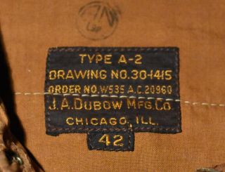 Wwii A - 2 Jacket,  First Contract Dubow 20960,  Size 42