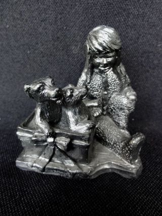 Michael Ricker Pewter Girl With Dogs / Puppy Litter Figurine - Detailed