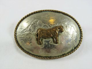 Proud Bull Comstock Engraved German Silver Western Belt Buckle Rodeo Cowboy