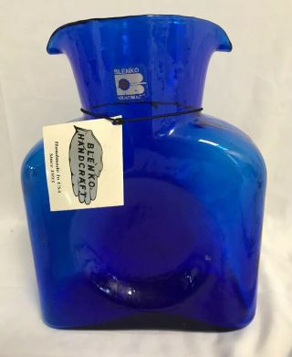 Vintage Blenko Cobalt Blue Carafe Water Pitcher W/sticker & Hang Tag
