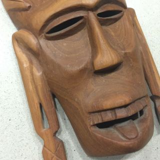 Vintage Mid Century African Tribal Mask Hand Carved Wooden Kenya Tiki Warrior