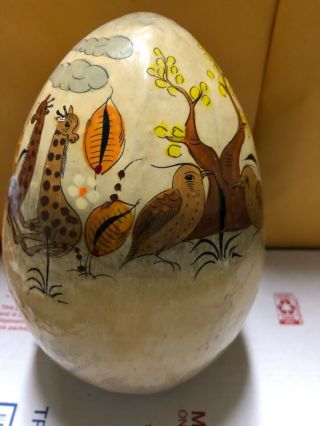Vintage Hand Painted Sermel Tonala Jal Paper Mache Ostrich Egg Shape