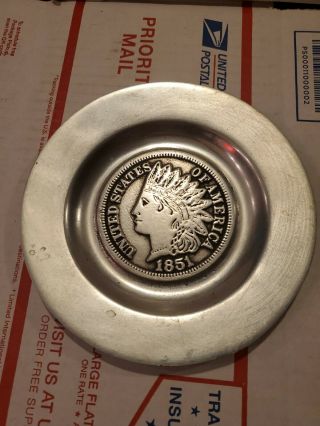 United States Of America 1908 Indian Head Pewter Old Small Dish Plate Pew - Ta - Rex