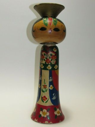 Vintage 10” Korean Hand Painted Wooden Bobble Head Kokeshi Dolls Bride Groom 2