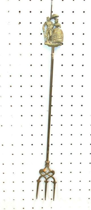 Early English Brass Toasting Fork With A Regency Lady & Gentleman On The Handle