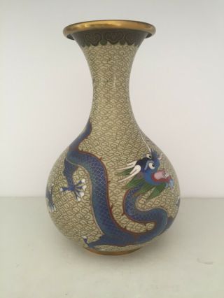 Vintage Dragon And Pearl Fine Chinese Cloisonne Enamel Brass Vase 8 " Tall