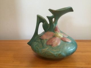 Vintage Roseville Pottery Clematis Green Ewer Vase/pitcher 16 - 6” 3