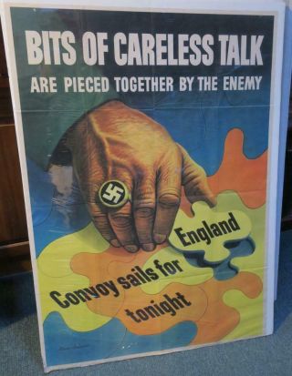 1943 S Dohanos World War 2 Orig.  Poster Bits Of Careless Talk Nazi,  Convoy Sails