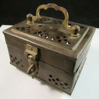 Vintage 1967 Cricket Cage Pierced Brass Potpourri Box Incense Hinged Lid India