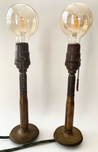 Pair Trench Art Lamps Shell Casing Wwii Anti Aircraft Bullet Mk5 Military Decor