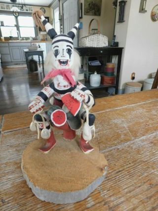 Vintage 8 " Clown Kachina Doll Handmade Native American - Signed D.  Long