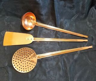 Set Of 3 Solid Copper Cooking Utensils Ladle Spatula Slotted Korea
