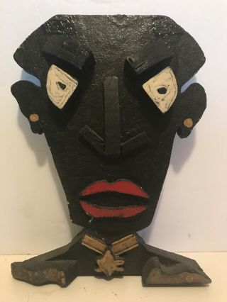 Vintage African American Folk Art Wood Sculpture Head Of Man Nr