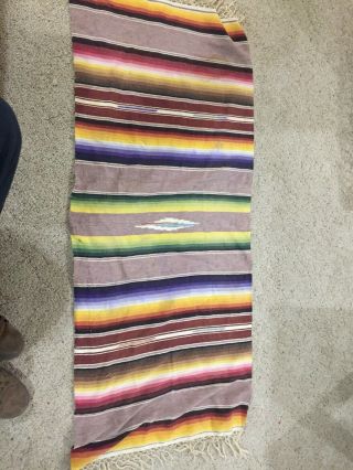 Vintage Mexican Southwestern Serape Multicolor Fine Weave Blanket Rug