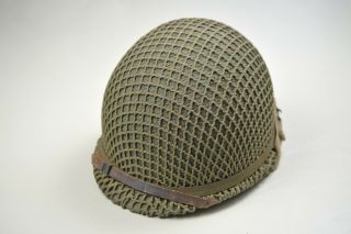 Wwii U.  S.  M1 Steel Helmet W/od Green Invasion “shrimp” Net - Complete