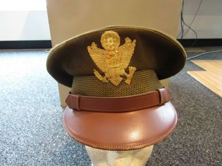 Wwii Us Army Officers Felt Visor Cap With Bullion Cap Eagle Size 7 ¼