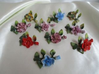 (10) Vintage Porcelain/bone China Individual Flowers With Leaves/stems Germany