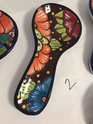 Authentic Talavera Pottery Spoon Rest Hand Painted 10” Lead Made in Mexico 3