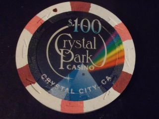 Crystal Park Casino $100 Oversize Casino Gaming Poker Chip Crystal City,  Ca