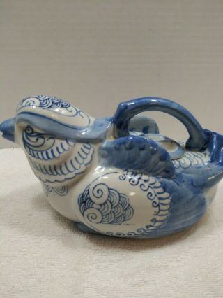 Vintage Chinese Oriental Bird Ceramic Pottery Teapot Creamer W / Lid
