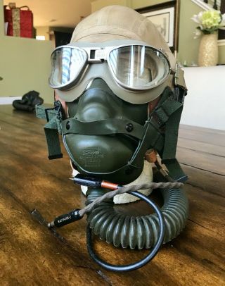 Wwii Ww2 An - H - 15 Pilot Flight Helmet / Ao An6530 Goggles / A14 Oxygen Mask Anh15