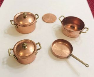 Vintage Dollhouse Miniature Copper & Brass Pots And Pan