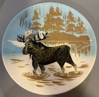 Vintage Matthew Adams Moose Plate Tray Signed Alaska Pottery Hand Crafted 11.  5”