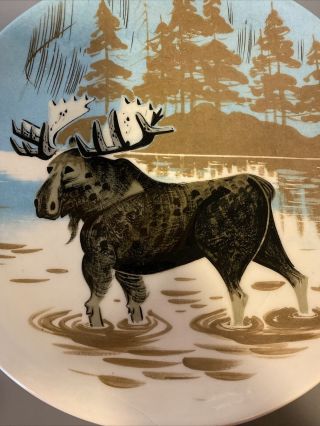 Vintage Matthew Adams Moose Plate Tray Signed Alaska Pottery Hand Crafted 11.  5” 2