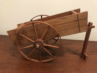 Antique Wood Pull Cart Toy Wooden Wheel Wagon Primitive Display Vintage
