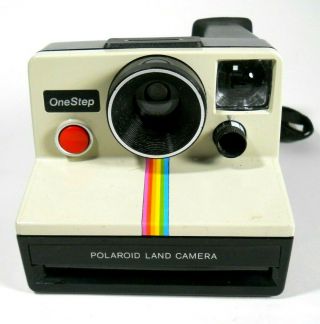 Vtg 1979 Polaroid SX - 70 OneStep White Rainbow Stripe Land Camera 2