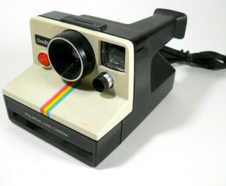 Vtg 1979 Polaroid SX - 70 OneStep White Rainbow Stripe Land Camera 3